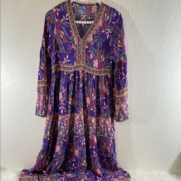 SHEIN Boho Floral Print V-Neck Maxi Flowy Dress Size Small - Picture 2 of 11